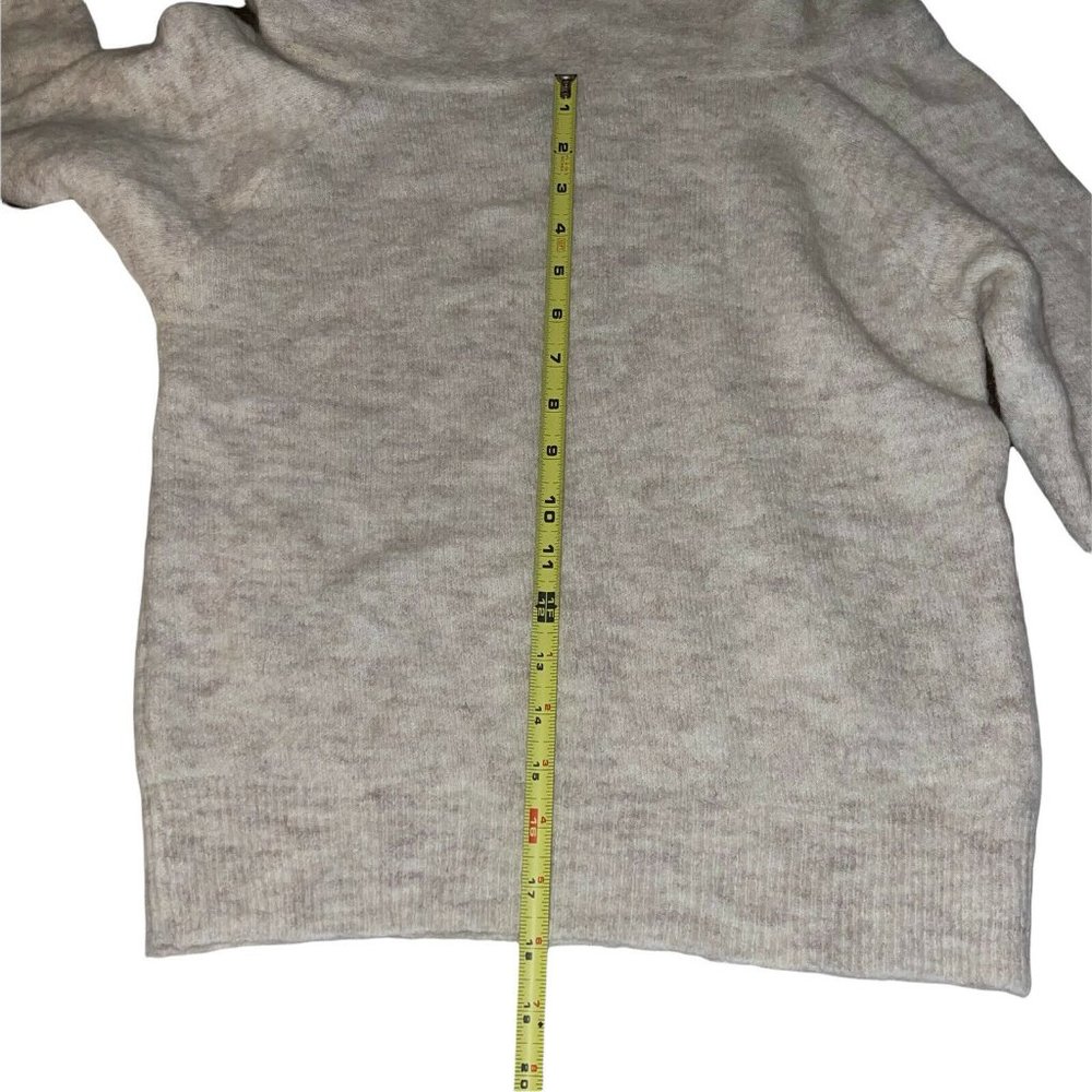 Divided Women Sweater Small Off Shoulder Cowl Neck Wool Alpaca Ivory Tan Heather - Picture 6 of 10